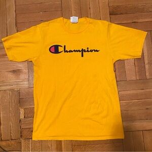 Yellow Champion tee with raised velvet logo